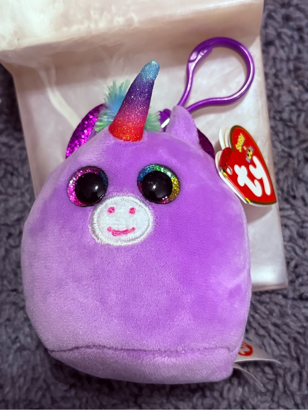 NWT Ty Squishy a Boos purple unicorn whose name is Rosette